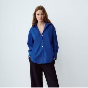 Zara electric blue oversized poplin button up shirt